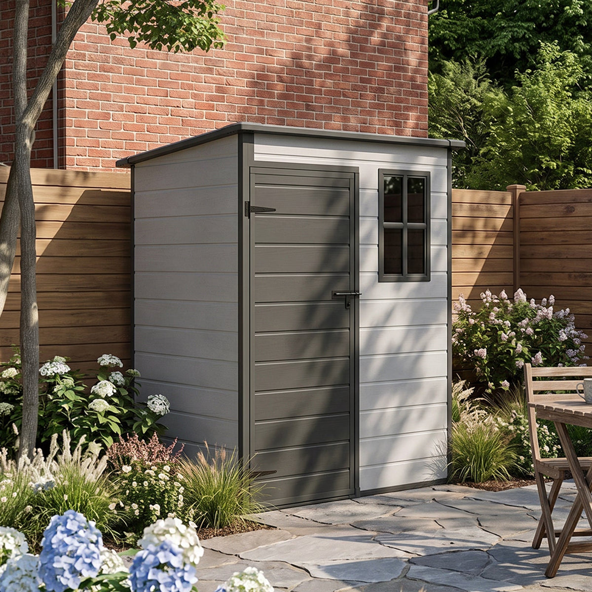 5 x 3 ft Plastic Garden Storage Shed with Pent Roof & Lockable Door