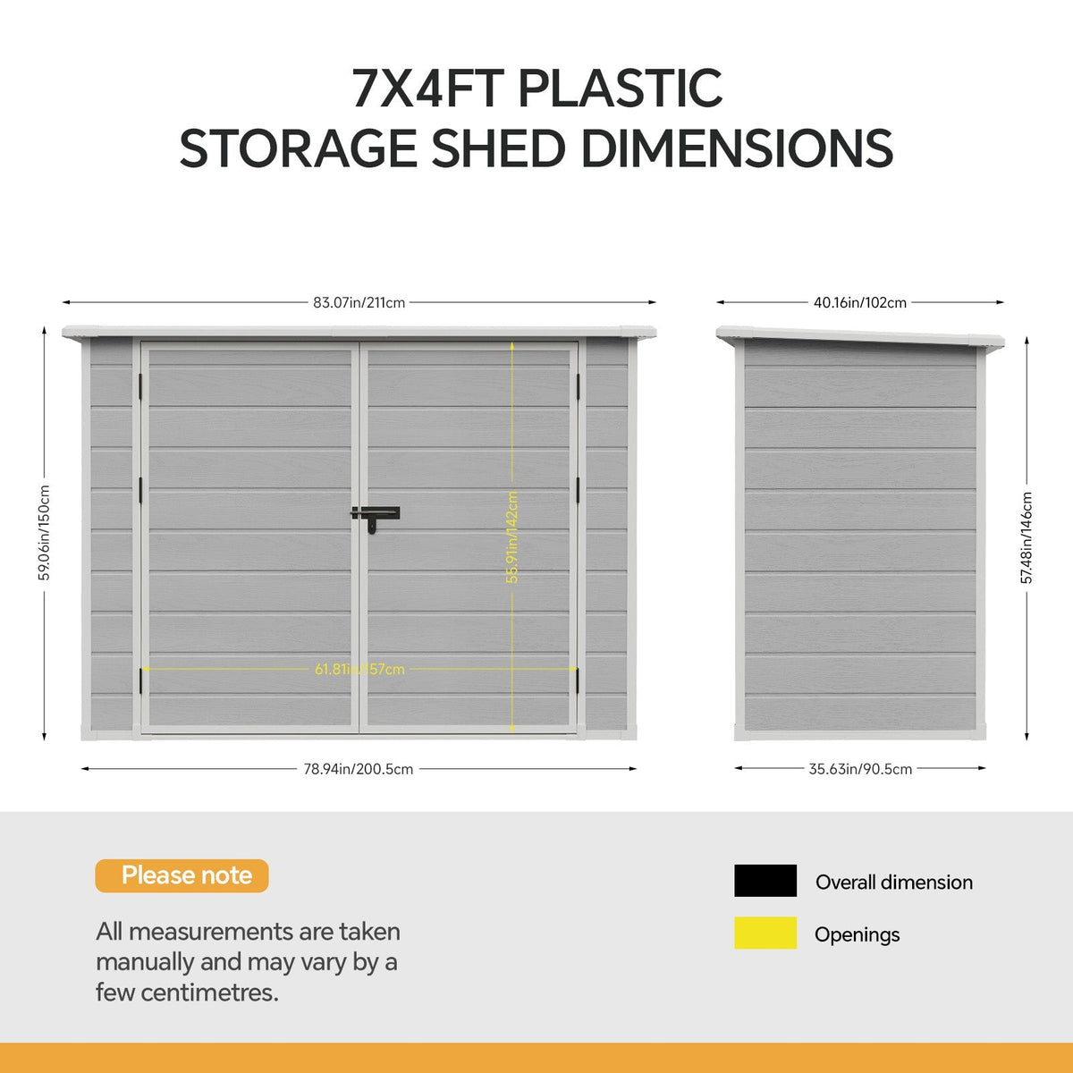 7 x 4 ft Outdoor Plastic Bike Storage Shed with Pent Roof & Double Doors