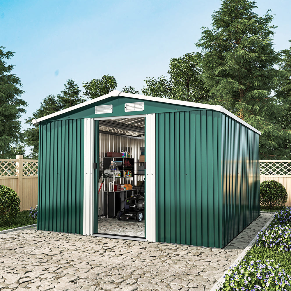 8 x 10 ft Metal Garden Storage Shed with Apex Roof & Double Doors