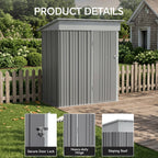 5 x 3 ft Metal Garden Storage Shed with Pent Roof & Lockable Door