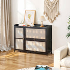 3-Door Rattan-Style Shoe Cabinet with Flip-Down Storage