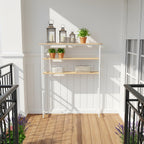 Wood-grain 3-tier narrow console table rack by Garden Sanctuary, showcasing a sleek, modern design with four sturdy legs.