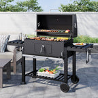 160CM Wide Barrel Charcoal Outdoor Grill with Side Shelves