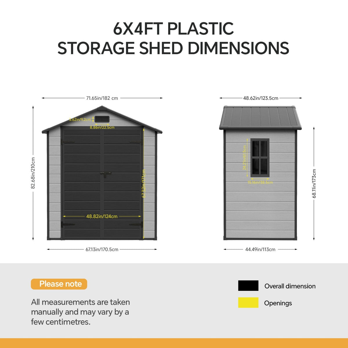 6 x 4 ft Plastic Garden Storage Shed with Apex Roof & Padlockable Double Doors