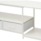 160cm White TV Stand with 2 Fabric Drawers & Open Shelves