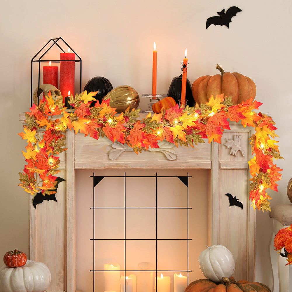 2m Maple Leaf Garland with Lights