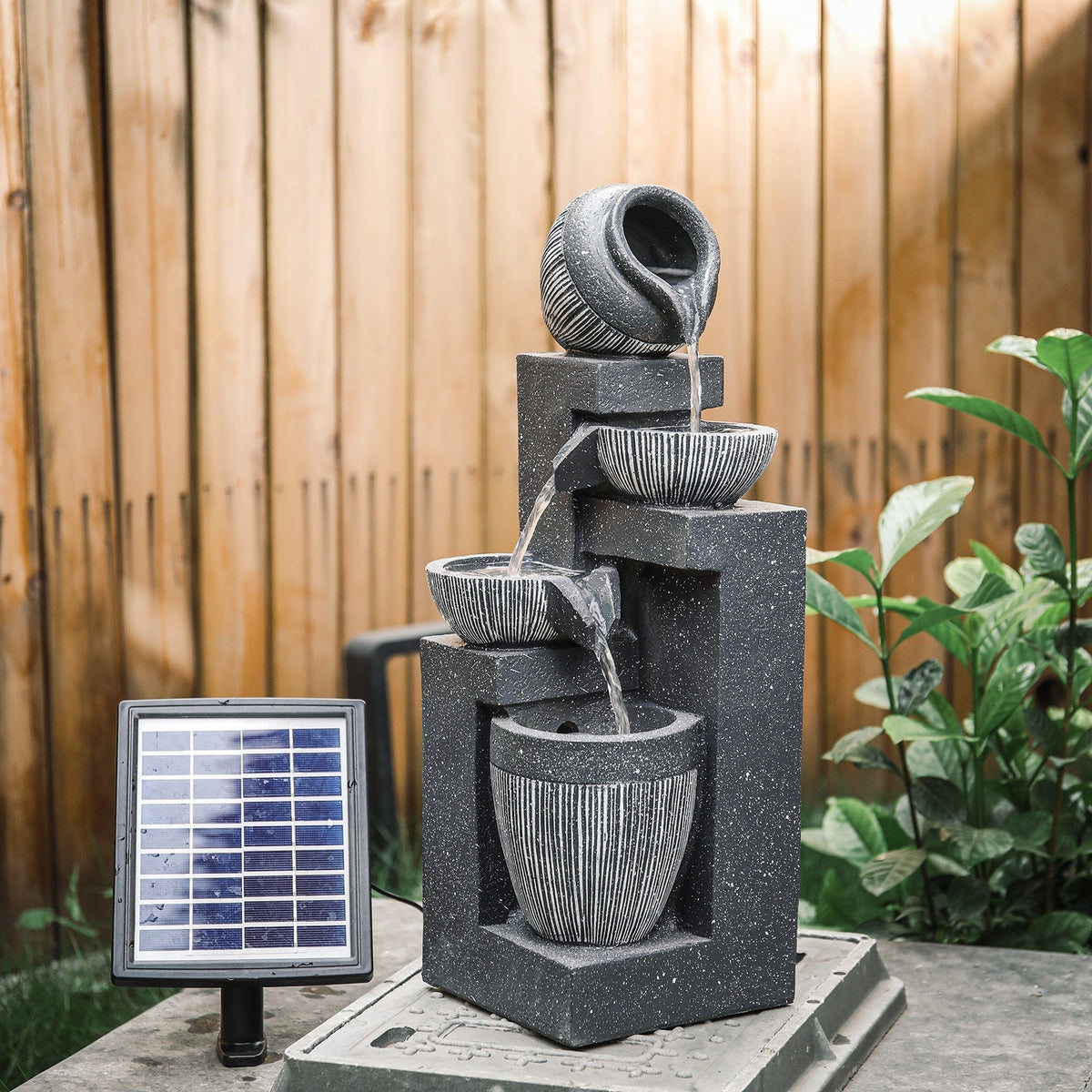 4-Tierd Garden Cascading Water Fountain Bowls Pots Decorated