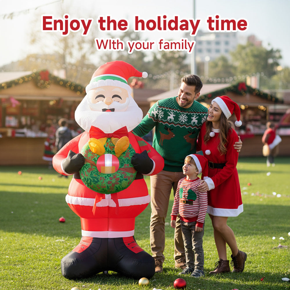 2.4M Lighted Christmas Inflatable Model Santa Holding Wreath Decoration
