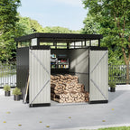 2 x 2.6m Metal Garden Storage Shed with Flat Roof & Lockable Double Doors