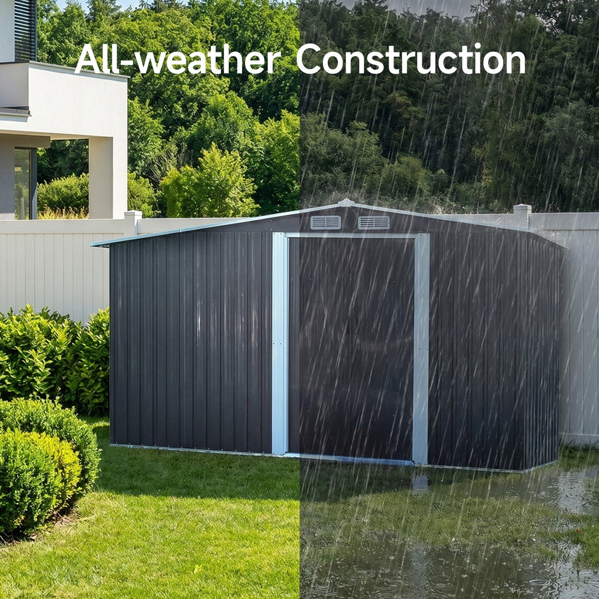 8 x 4 ft Metal Garden Storage Shed with Apex Roof & Integrated Log Store