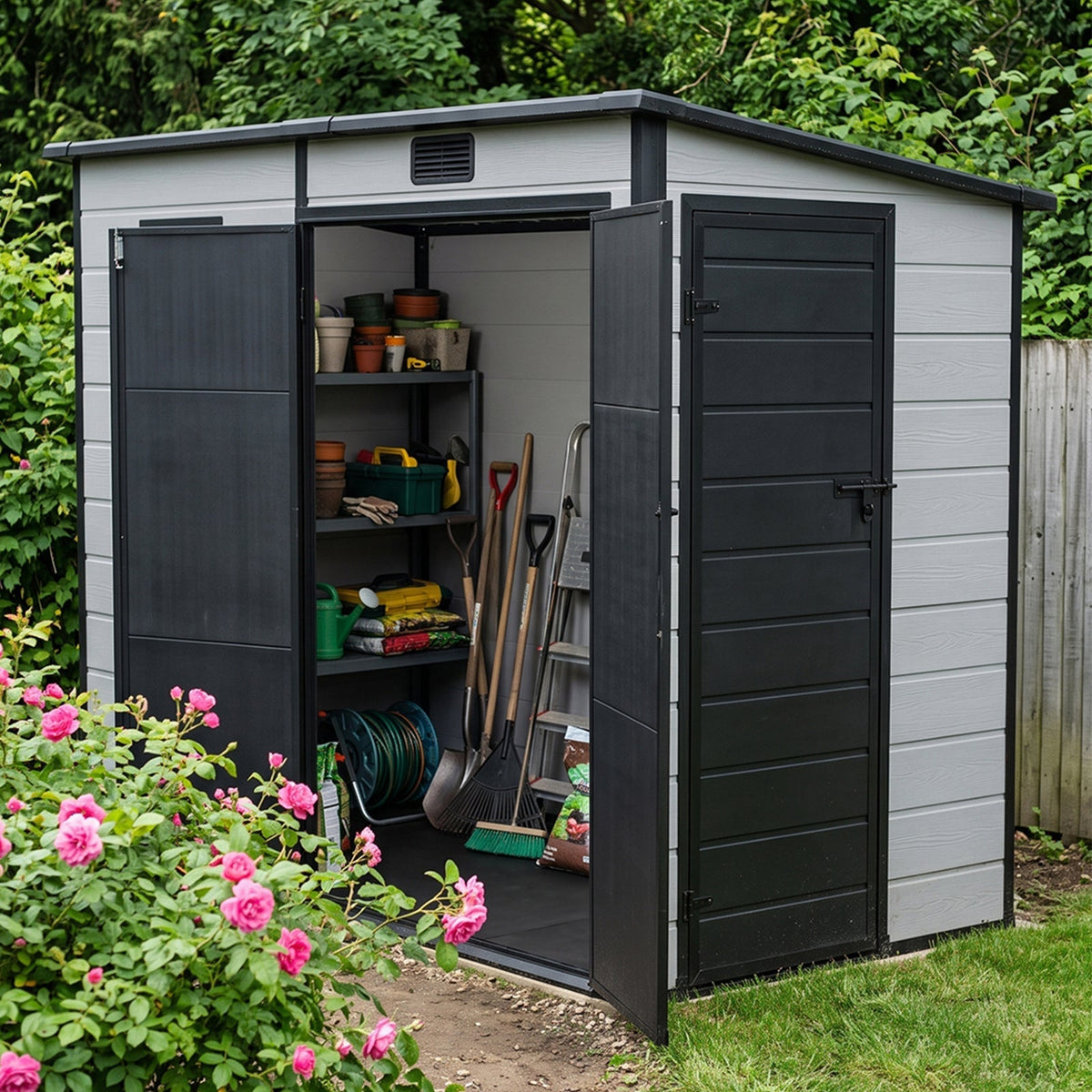 4 x 8 ft Plastic Garden Storage Shed with Pent Roof & Lockable Door