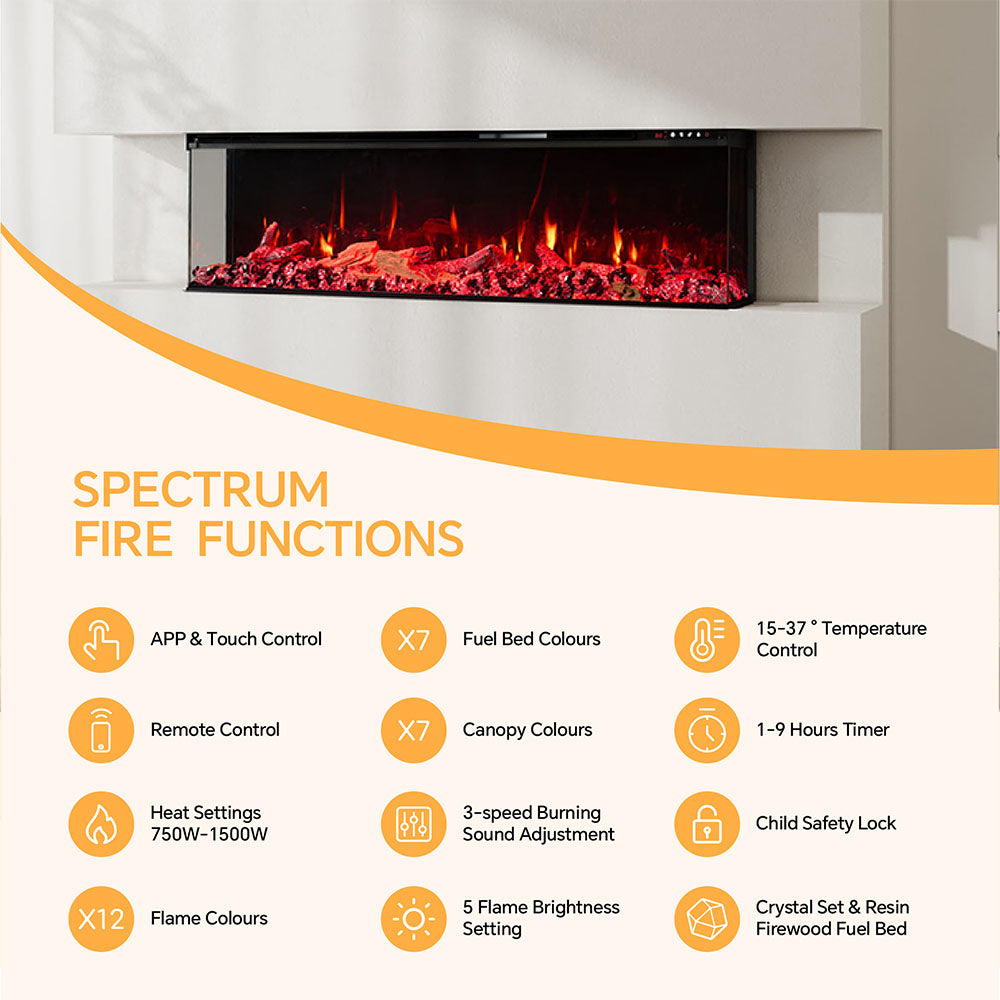50/60/70'' 3 Side Electric Fireplace with Remote Control