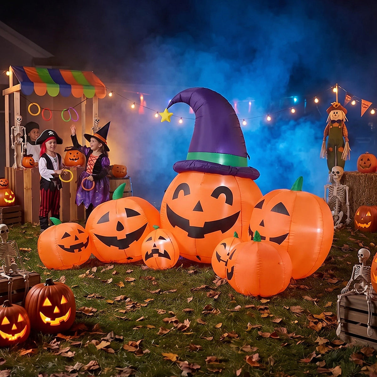7 FT Halloween Inflatable Pumpkin Family Decoration with LED Lights