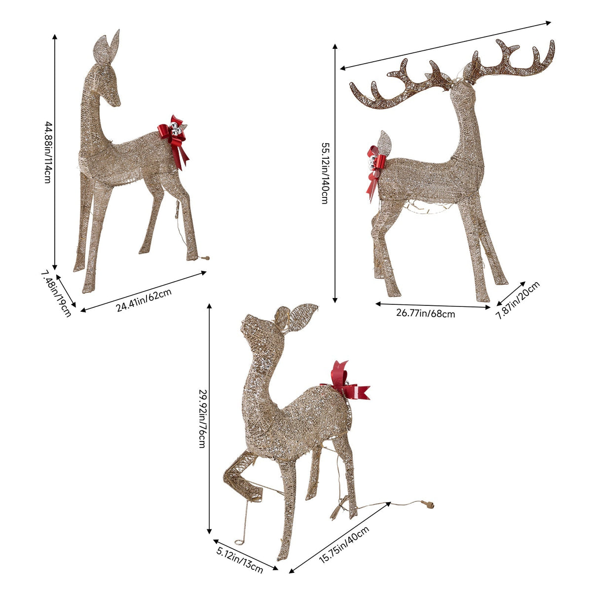 3-Piece Christmas Champagne Lighted Reindeer Family Set