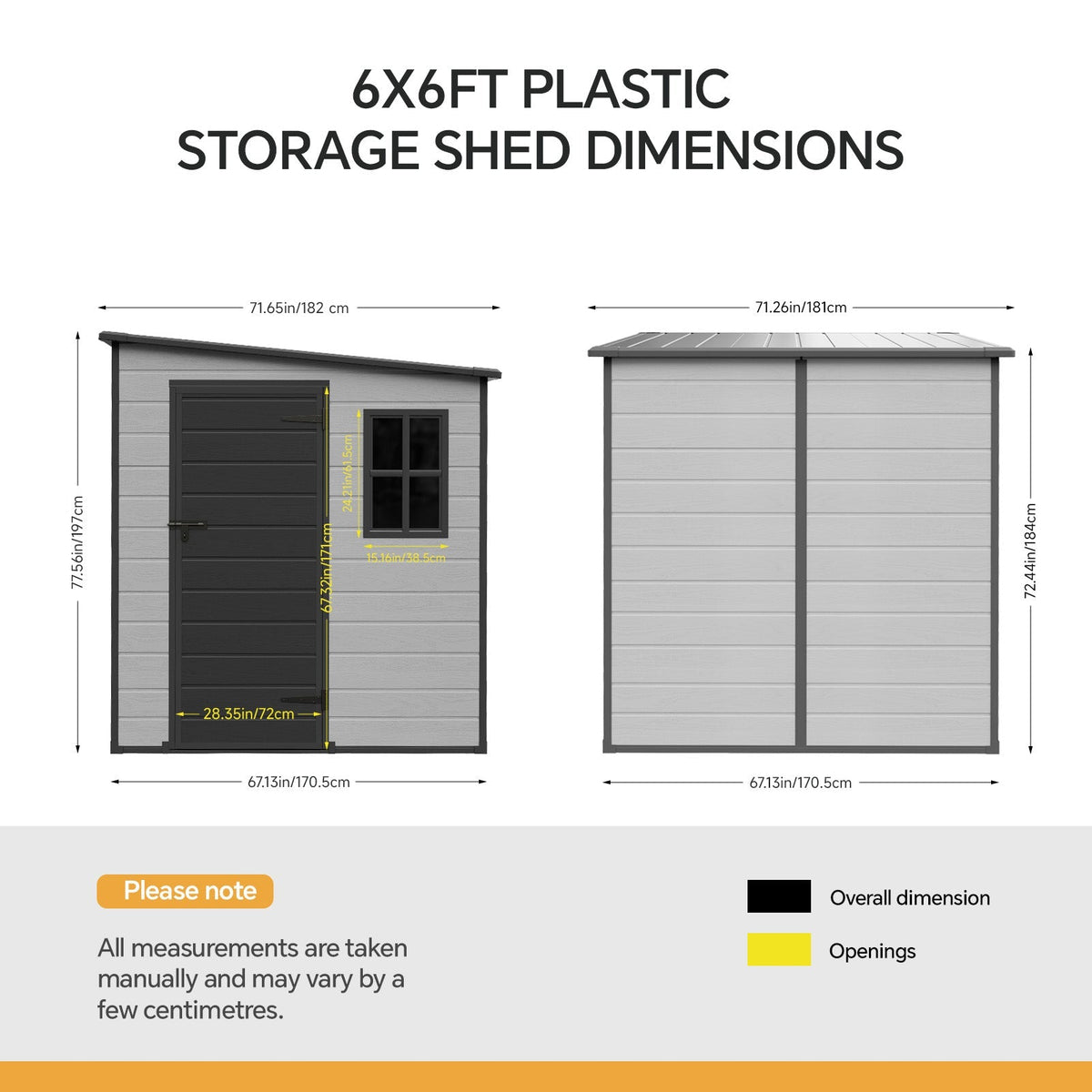 6 x 6 ft Plastic Garden Storage Shed with Pent Roof & Lockable Door