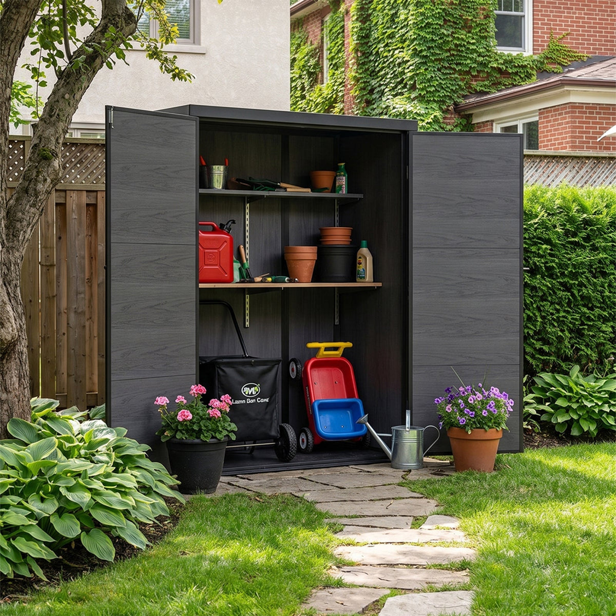 4 x 5 ft Plastic Garden Storage Shed with Pent Roof & Lockable Door