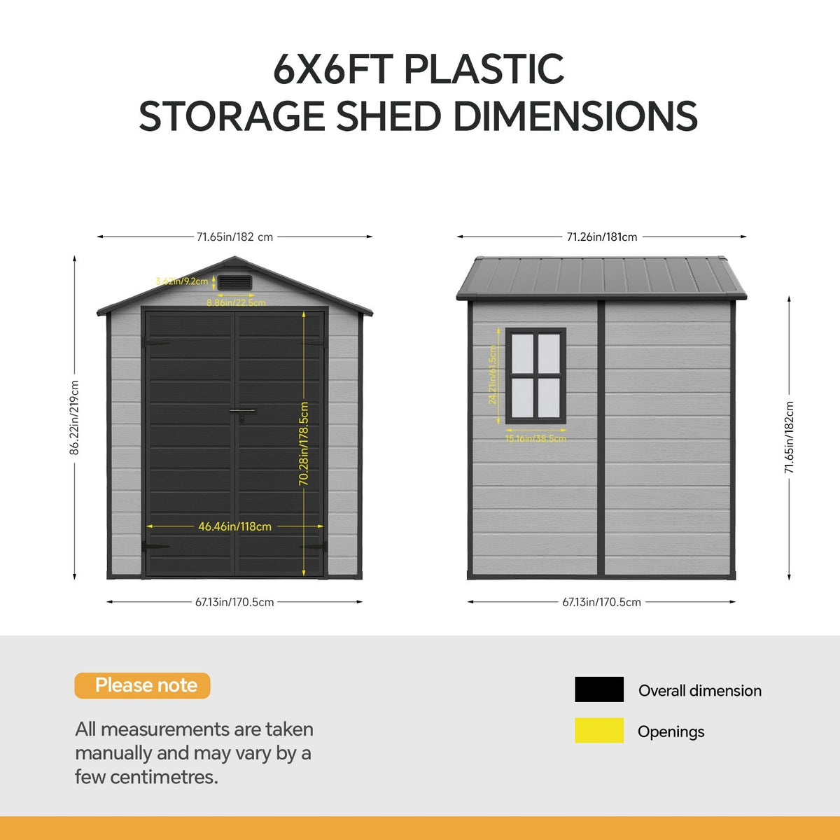 6 x 6 ft Plastic Garden Storage Shed with Apex Roof & Double Doors