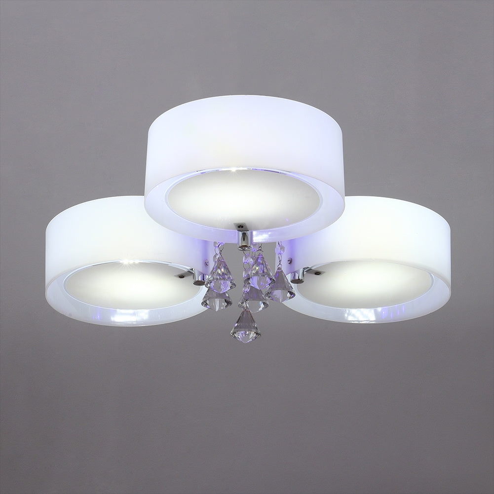 3/5 heads lights of Modern Round Acrylic LED Semi Flush Mount with Crystal Accent