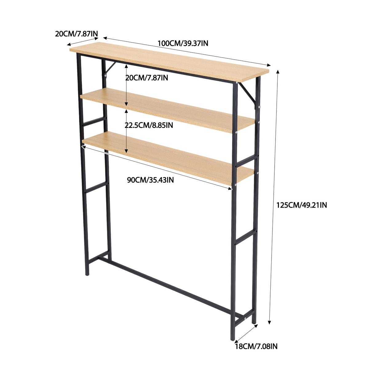 Garden Sanctuary 3-Tier Wood-Grain Narrow Console Table rack with sleek design and natural wood finish, perfect for entryways or living rooms.