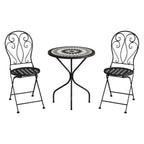 3 Piece Black Aluminium Garden Bistro Set with Mosaic Table Top