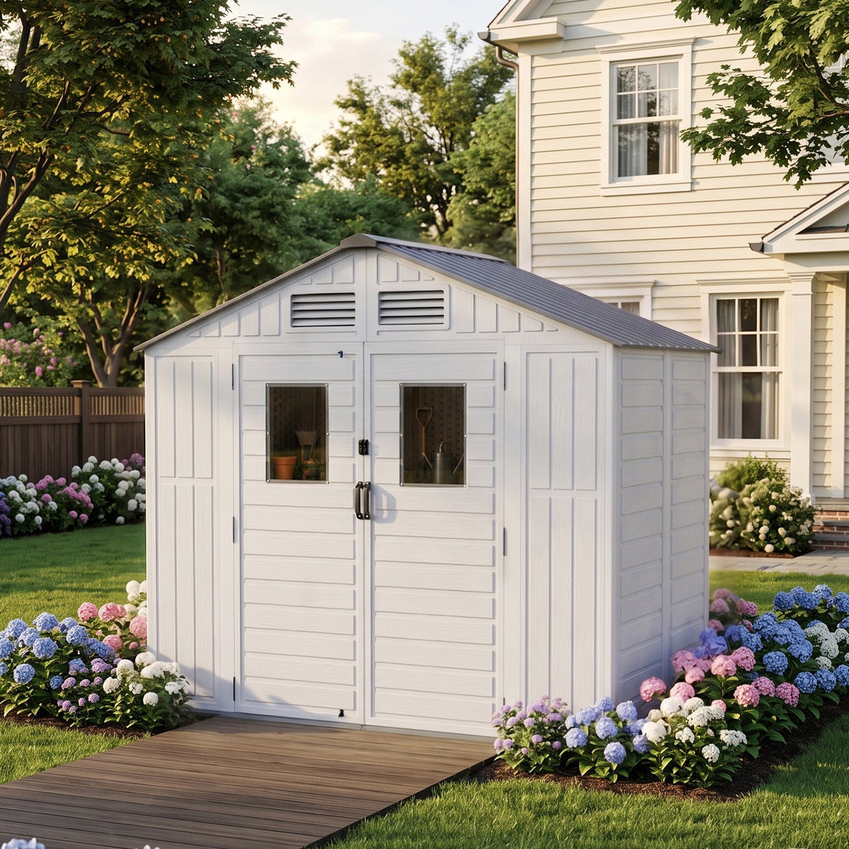 8 x 4 ft Plastic Garden Storage Shed with Apex Roof & Double Doors