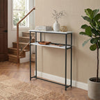 2-Tier Narrow Marble-Effect Console Table