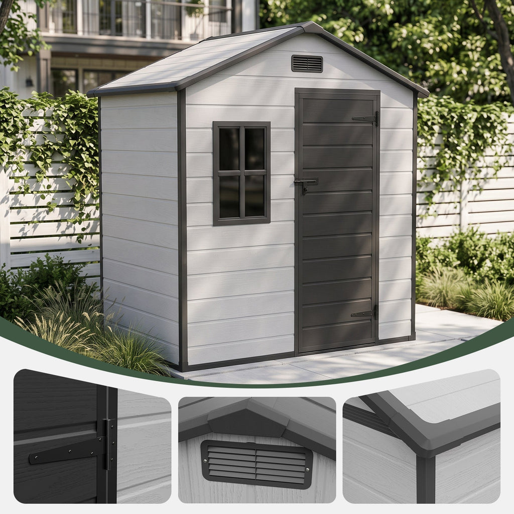 6 x 4 ft Plastic Garden Storage Shed with Apex Roof & Lockable Door