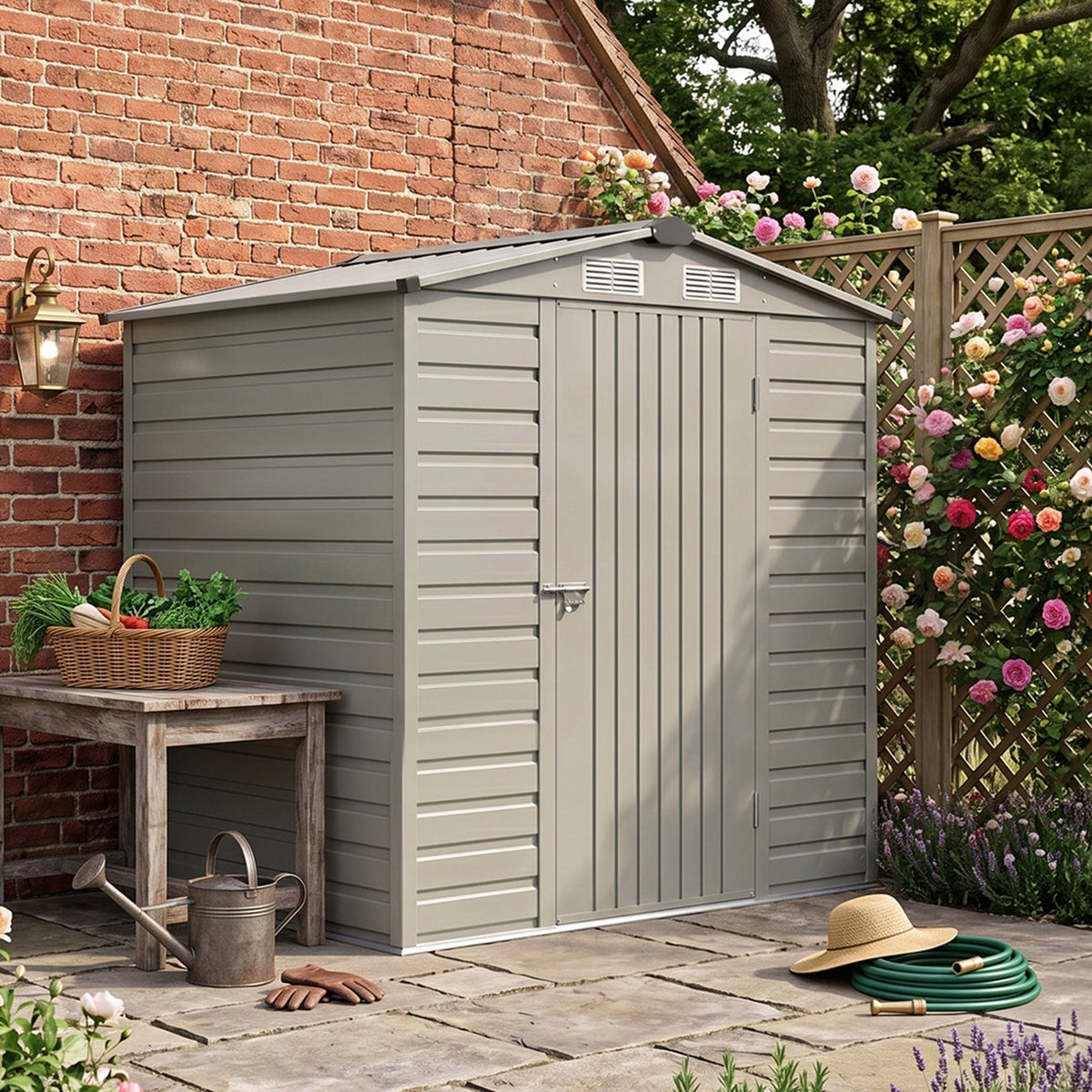 6 x 4 ft Metal Garden Storage Shed with Apex Roof & Padlockable Door