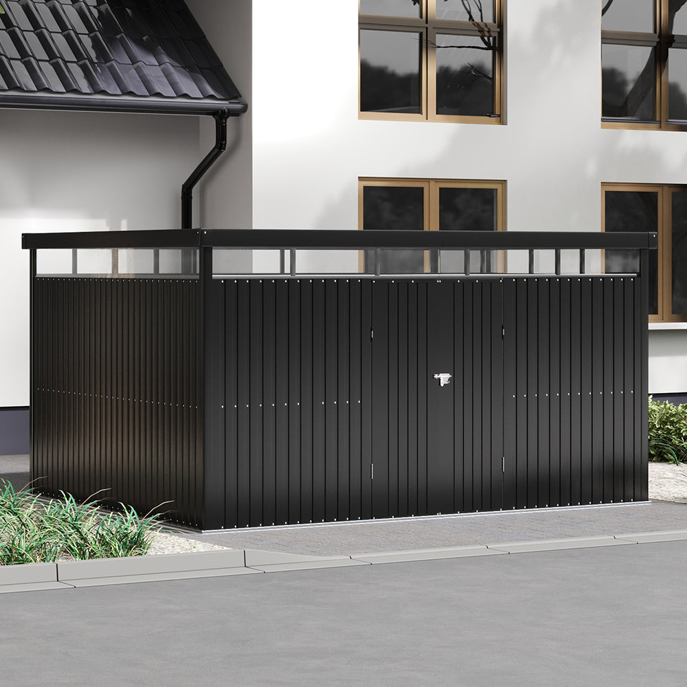 13 x 10 ft Metal Garden Storage Shed with Flat Roof & Padlockable Double Doors