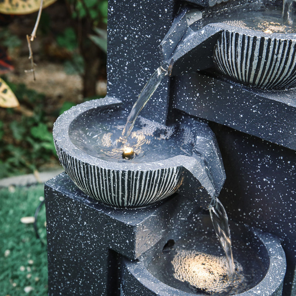 4-Tierd Garden Cascading Water Fountain Bowls Pots Decorated