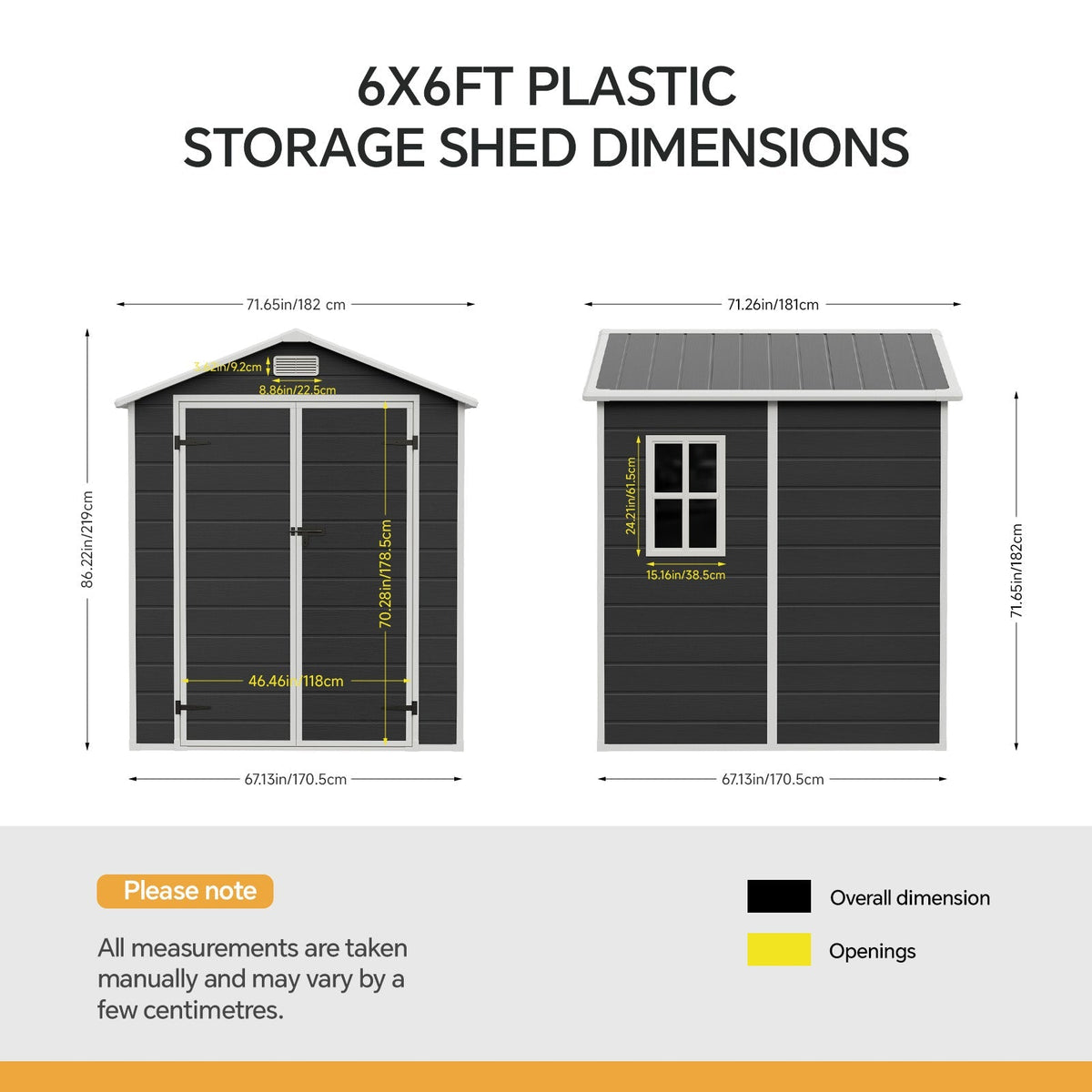 6 x 6 ft Plastic Garden Storage Shed with Apex Roof & Double Doors