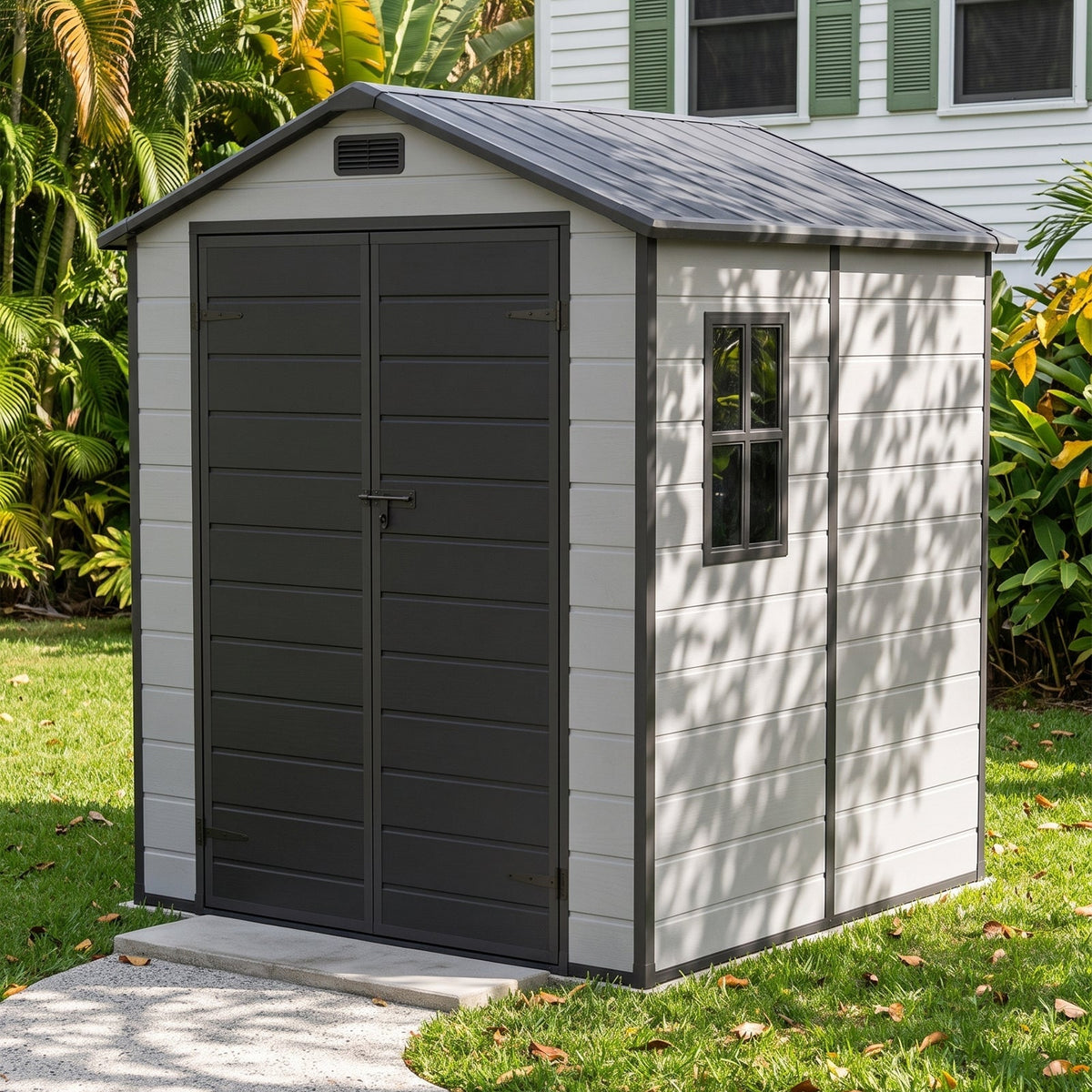 6 x 6 ft Plastic Garden Storage Shed with Apex Roof & Double Doors