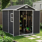 6 x 8 ft Plastic Garden Storage Shed with Apex Roof & Lockable Double Doors