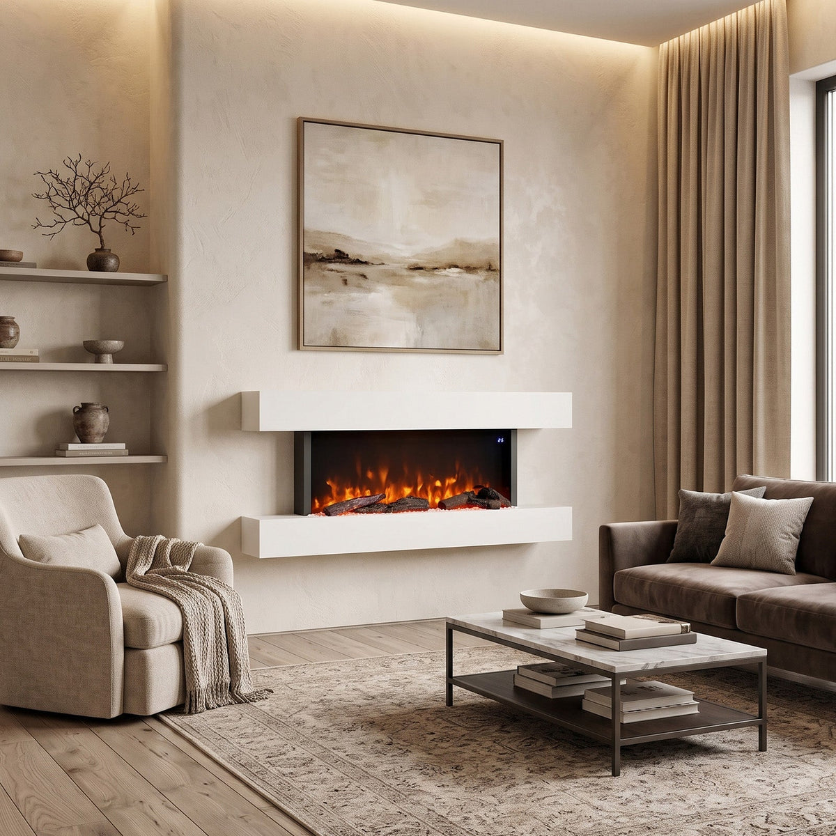 52 Inch Iron Frame Electric Fireplace Suite with WiFi App and Remote Control
