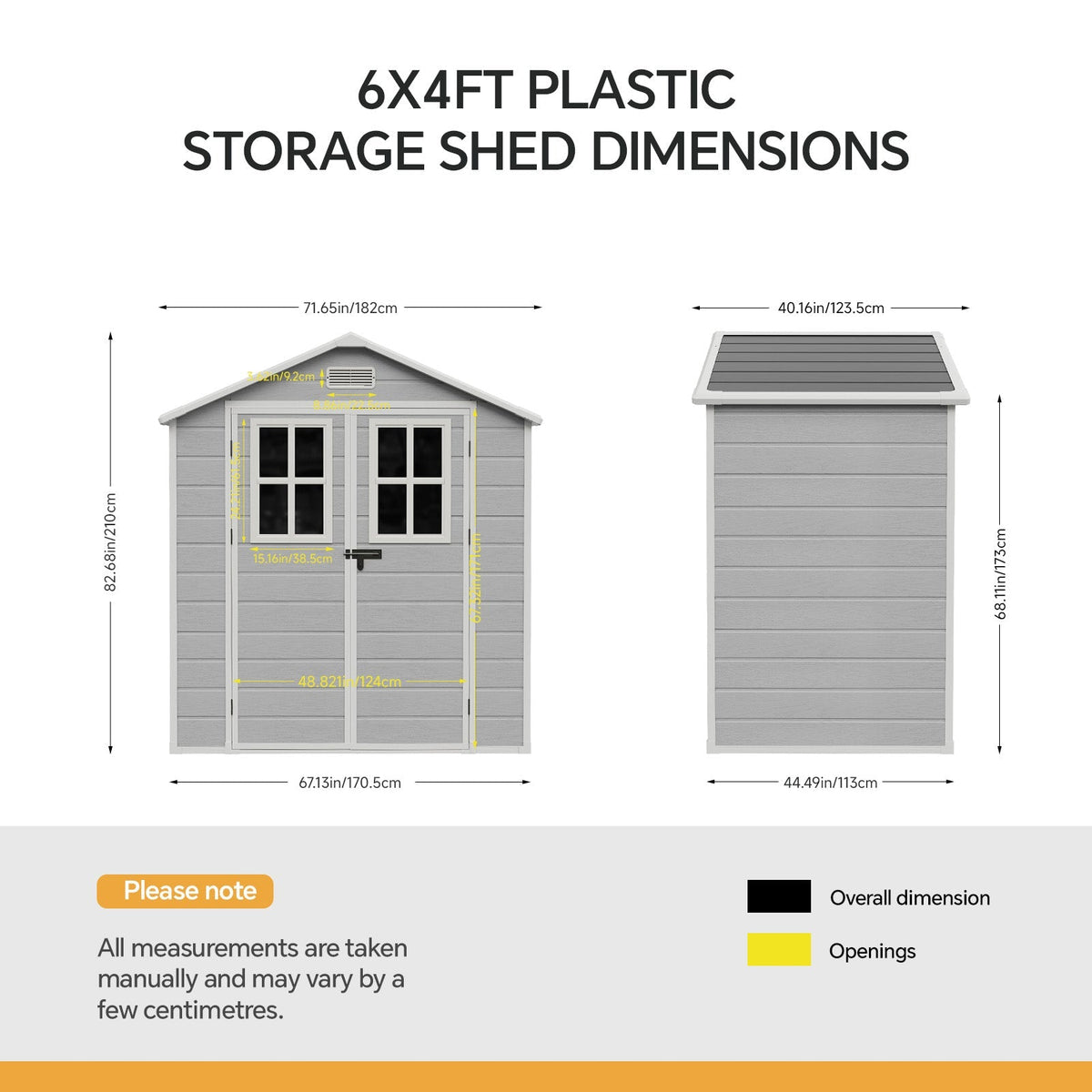 6 x 4 ft Plastic Garden Shed with Apex Roof & Lockable Double Doors