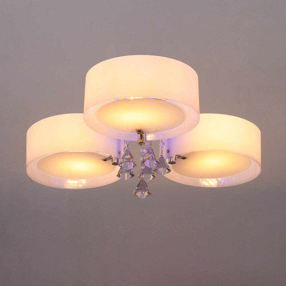 3/5 heads lights of Modern Round Acrylic LED Semi Flush Mount with Crystal Accent