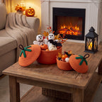 2-Piece Decorative Halloween Pumpkin Woven Baskets with Lids