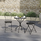 3 Piece Black Aluminium Garden Bistro Set with Mosaic Table Top