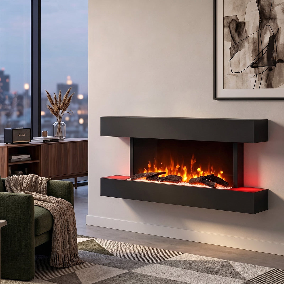 52 Inch Iron Frame Electric Fireplace Suite with WiFi App and Remote Control