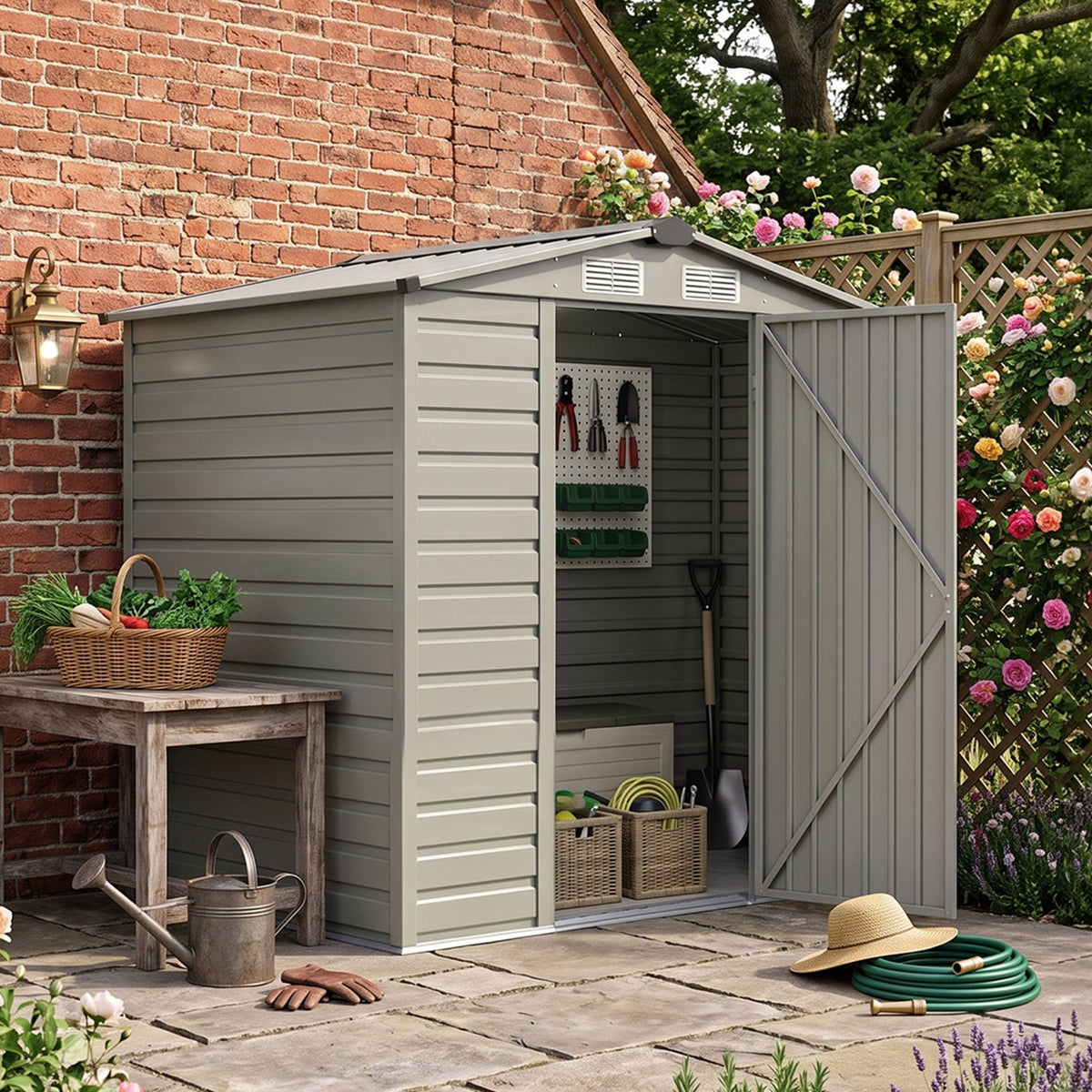 6 x 4 ft Metal Garden Storage Shed with Apex Roof & Padlockable Door