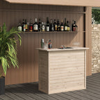 125cm Rustic Wooden Home Bar with Pine Countertop