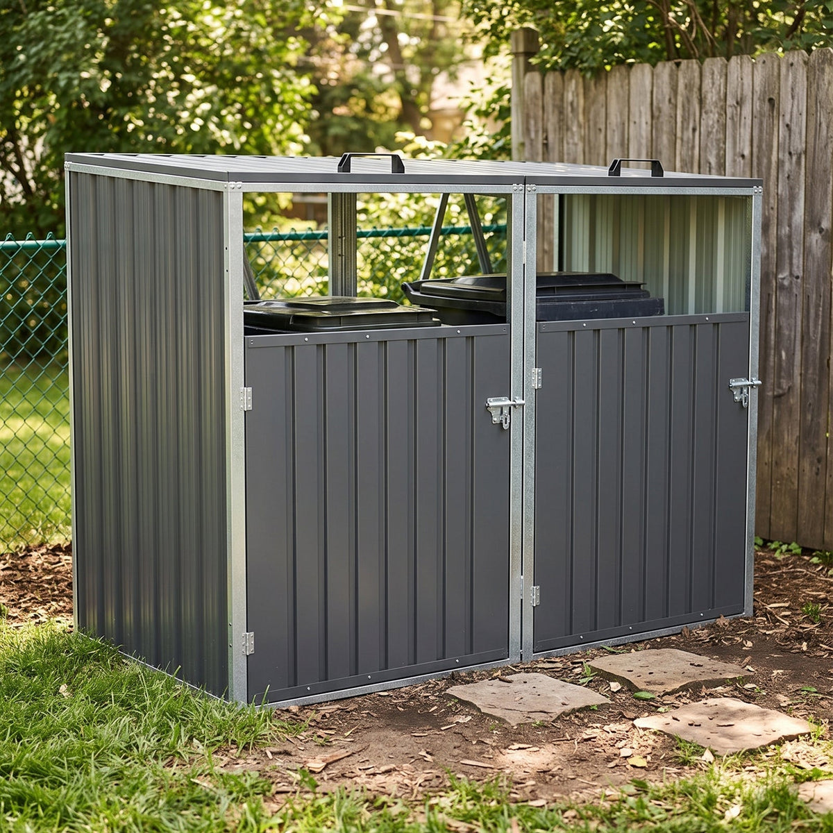 5x4 FT Metal Double Bin Storage Shed