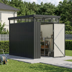 162cm Wide Metal Garden Storage Shed with Flat Roof & Lockable Door