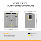 6 x 4 ft Plastic Garden Storage Shed with Pent Roof & Lockable Double Doors