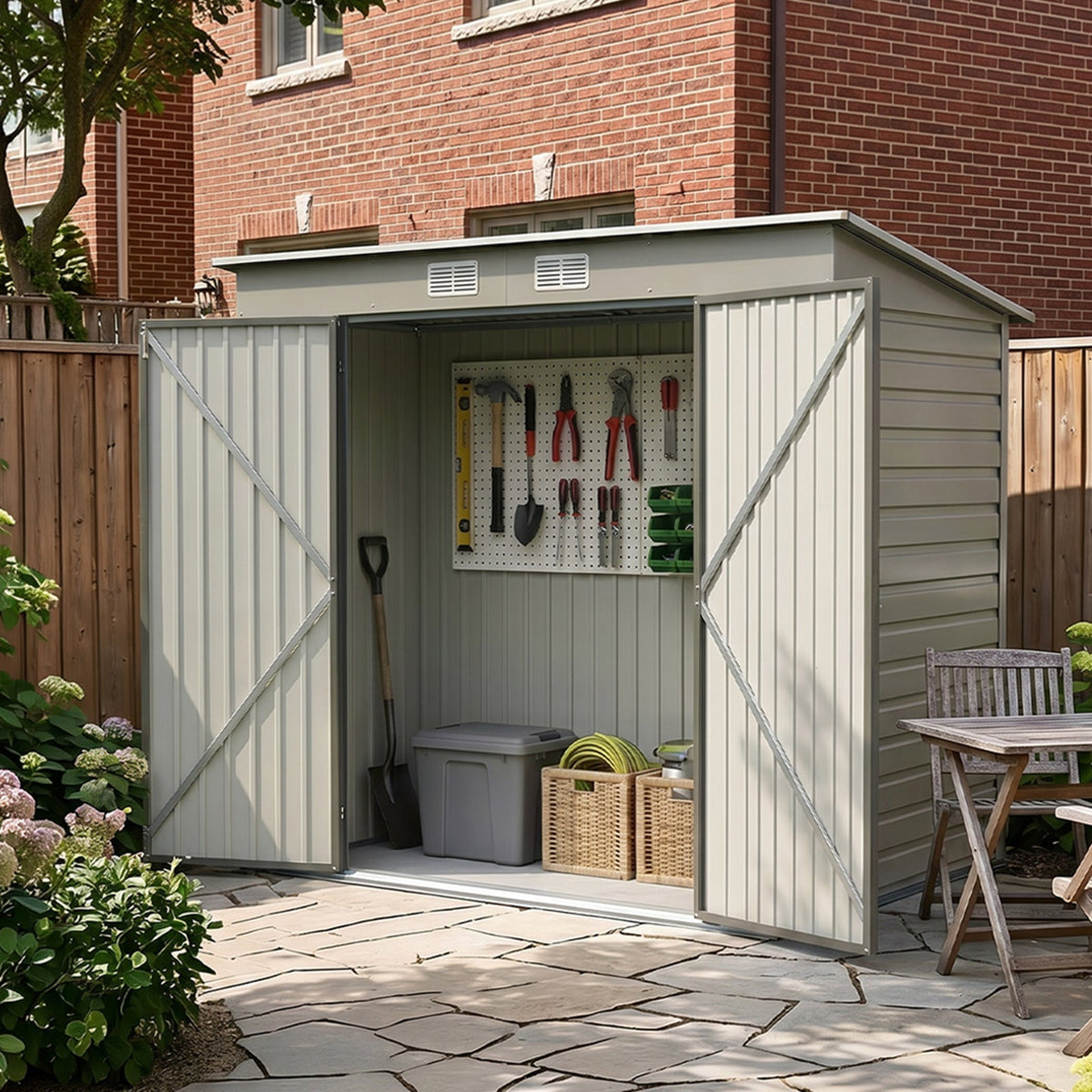 8 x 4 ft Metal Garden Storage Shed with Pent Roof & Padlockable Double Doors