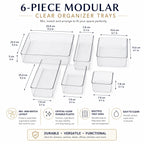 6-Piece Clear Plastic Drawer Organiser Tray Set, Assorted Sizes