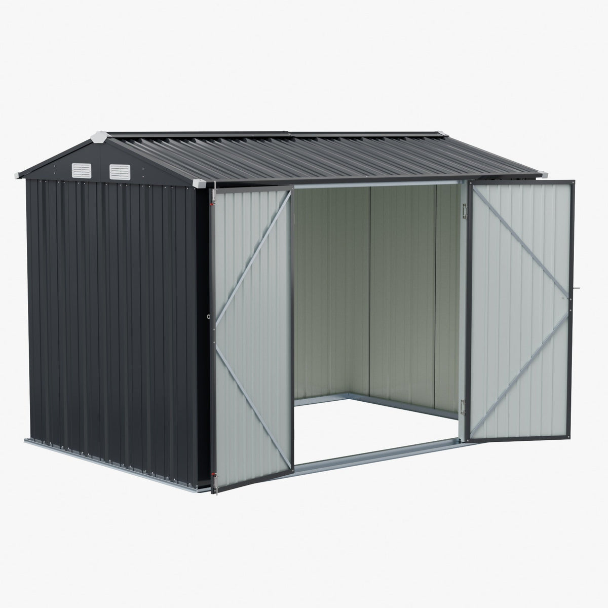 10 x 7 ft Metal Garden Storage Shed with Apex Roof & Double Doors