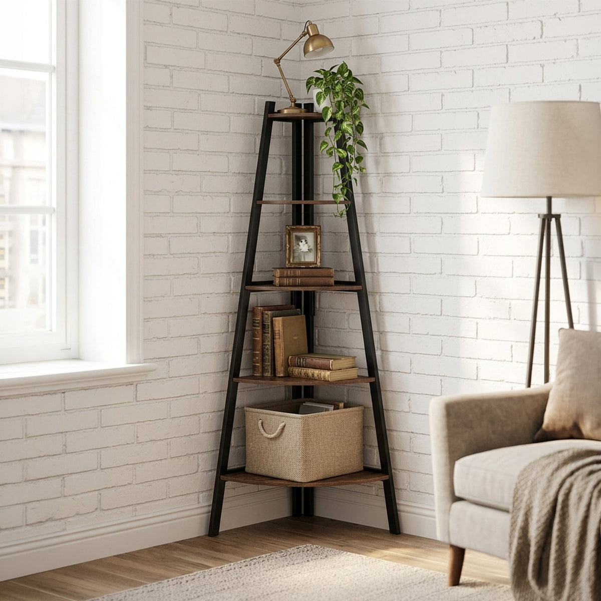5-Tier Vintage Ladder Corner Shelf