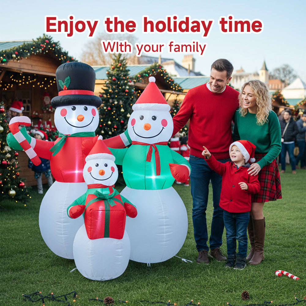 Garden Sanctuary 6ft Christmas inflatable snowman family with LED lights, festive outdoor holiday decoration for winter display