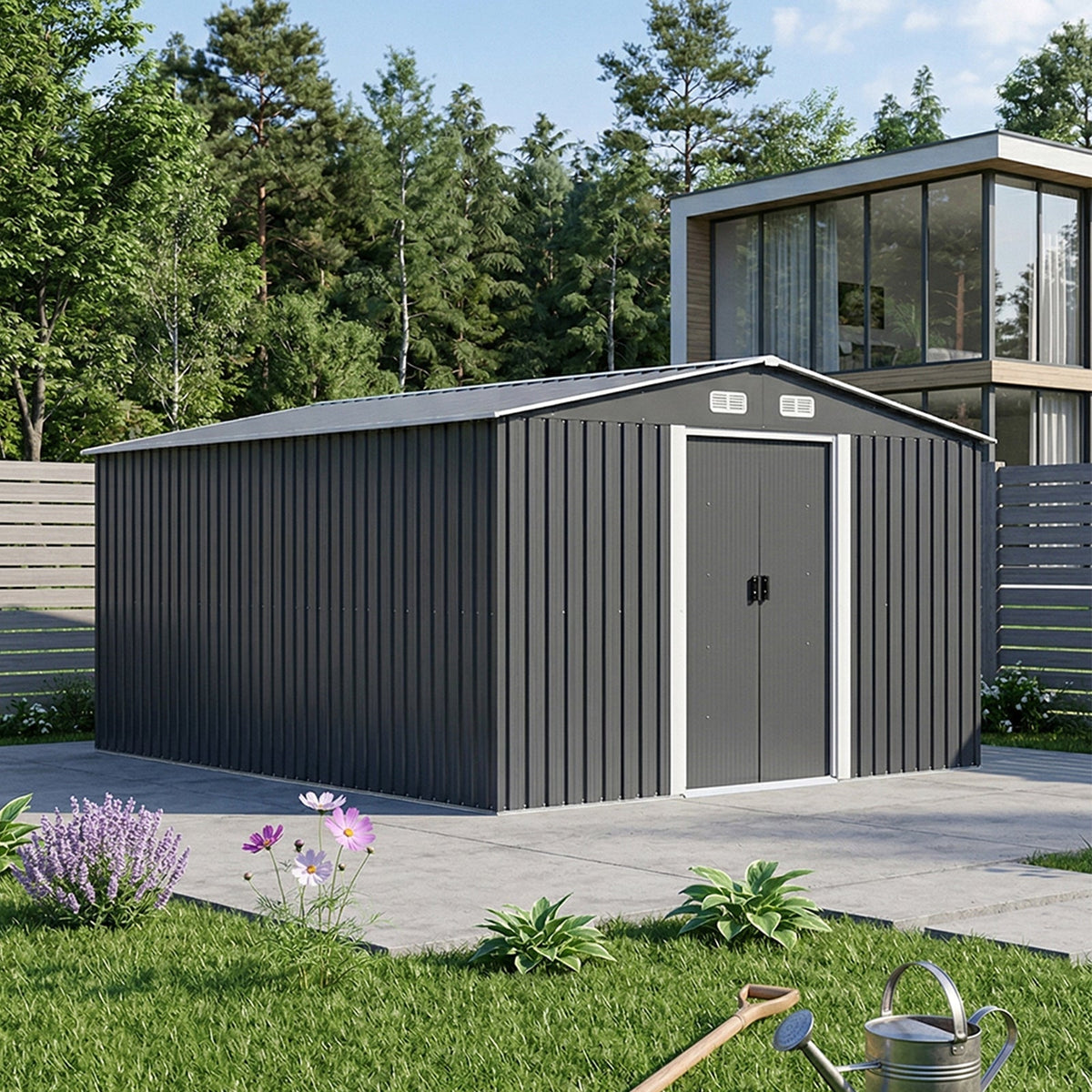 10 x 12 ft Metal Garden Storage Shed with Apex Roof